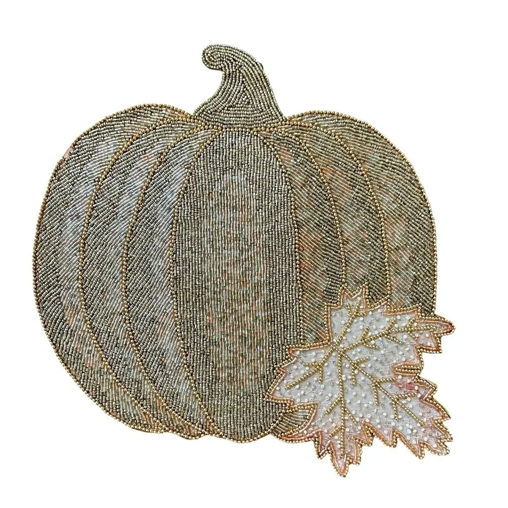 Nicole Miller Beaded PUMPKIN Placemat 15in Gold Silver Glam Fall Decor New